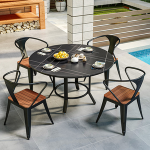 户外大理石烧烤桌椅商用木炭烧烤架庭院岩板烤肉桌子家用院子碳烤