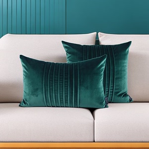 简约现代丝绒布沙发靠垫抱枕套不含芯样板间墨绿色腰靠枕北欧靠包