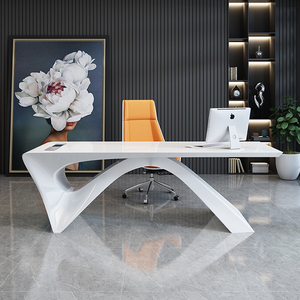 老板桌简约现代白色烤漆医美咨询桌女士时尚美容院办公室桌椅组合