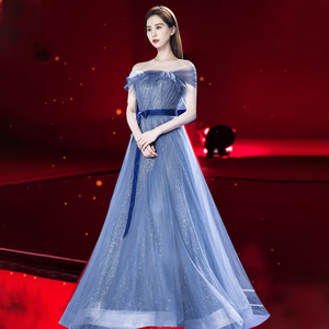 刘诗诗明星同款晚礼服新娘结婚敬酒服写真主持人宴会2022新款蓝色