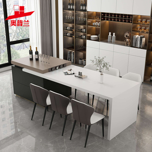 伸缩岛台餐桌一体家用开放式厨房中岛台定制岩板倒台西厨餐厅吧台