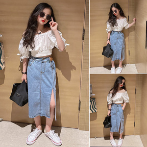时尚牛仔33姐同款姐妹装女童洋气闺蜜套装酷夏装儿童三人炸街套装