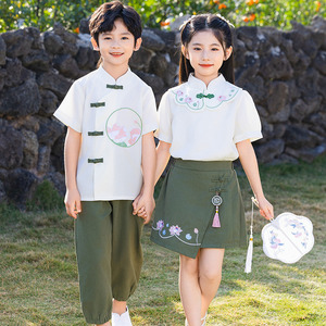 校服小学生神器新中式幼儿园园服国风班服夏季表演服复古汉服套装