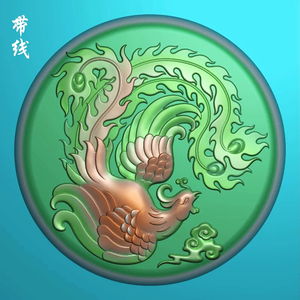 精雕图jdp灰度图bmp玉雕图木雕图凤凰圆牌j1086