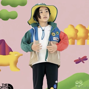 【拍下采购】北面儿童拼色连帽防晒服帽子可拆卸