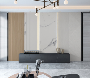 现代简约大理石纹电视背景墙壁纸公司前台木饰面客厅沙发影视墙布