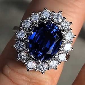 5克拉天然蓝宝石彩宝 纽约定制 戴安娜王妃同款pt950铂金钻石戒指