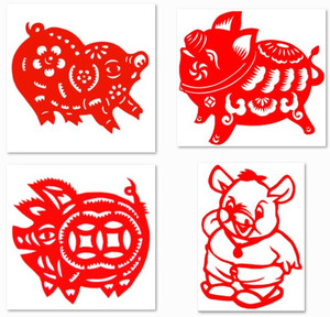 猪剪纸刻纸金猪送福十二生肖动物儿童pvc不干胶墙贴纸贴画