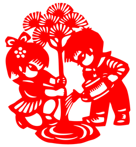 ec77植树节窗花植树造林剪纸画儿童种树爱树爱草爱花爱刻纸成品