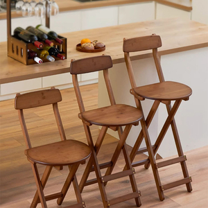 折叠椅靠背可折叠椅子家用餐凳实木高脚椅子复古吧台椅凳高脚凳