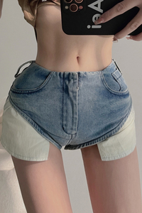 辣妹风独特设计牛仔超短裤女纯欲性感热裤显腿长个性包臀裤子XS码