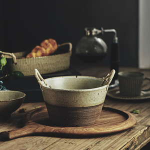 日式复古做旧大号面碗粗陶土碗农家特色餐具排骨汤碗花甲粉丝大碗