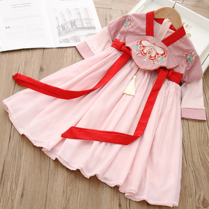 女童汉服襦裙2021春款儿童超仙绣花流苏公主裙宝宝中国风古装唐装