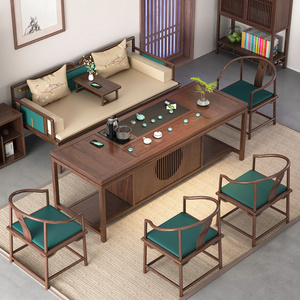 新中式茶桌椅组合现代简约禅意泡茶台胡桃木功夫茶几办公室茶家具