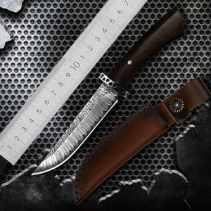 户外求生手工直刀花纹高硬度防身钢刀锋利便携冷兵器吹毛断发小刀