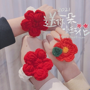 藏月楼|原创小红花手环手工diy自制红色毛绒花朵女生礼物易烊千玺