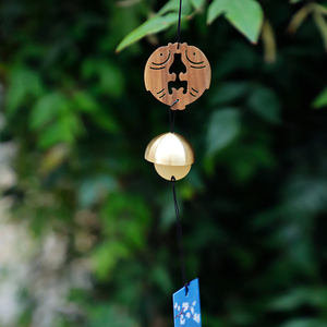 风铃挂饰户外日式治愈系原创手工双鱼祈福铃铛挂件纯铜木质小礼物