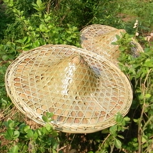 促销大号竹编斗笠红军尖顶遮阳帽子舞蹈灯罩纯手工编织特色防水