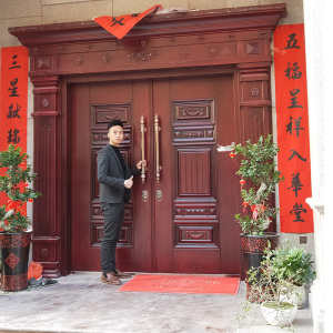 别墅大门双开自建房门家用乡村入户对开门农村进户锌合金仿真铜门