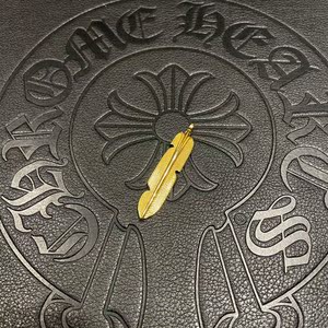 宗克罗心22k金羽毛吊坠项链ch镀金高端定制925纯银朋克风格饰品