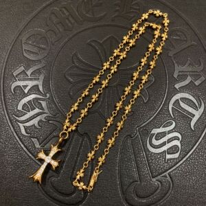 宗克罗心22k金镶嵌钻石十字花项链925银镀金欧美复古时尚男女套链