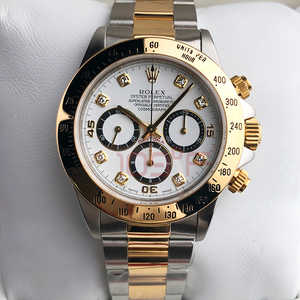 二手劳力士116523 宇宙计型迪通拿金圈白盘 刻度镶钻间金机械男表