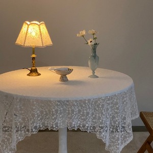 韩国代购复古法式白色蕾丝桌布北欧圆桌盖布高档刺绣咖啡桌台布