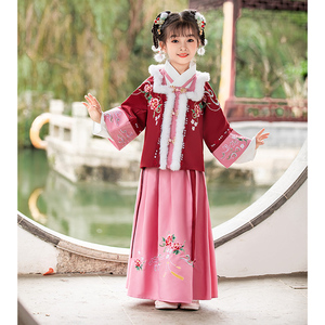 女童汉服冬装超仙加厚唐装中国风明制古装套装儿童过年拜年服古风