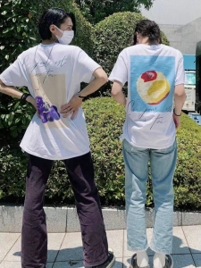 dcdt联名限定情侣短袖日系潮牌街头休闲苹果葡萄印花小鲸鱼t恤ins