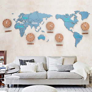 世界地图挂钟钟表客厅挂墙挂件创意办公室墙面装饰背景墙世界时钟