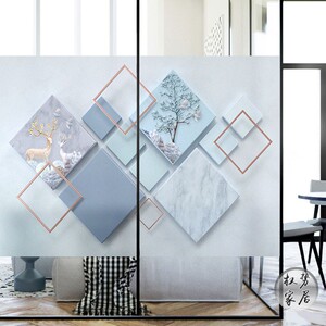 几何图案麋鹿玻璃贴膜办公室客厅移门透光不透明装饰静电磨砂贴纸