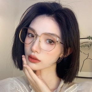 韩版方框素颜茶色眼镜框女大框圆脸平光镜潮复古眼镜防蓝光近视镜