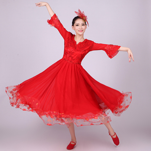 舞蹈大摆裙合唱服开场舞长裙连衣裙演出服广场舞民族古典服装女