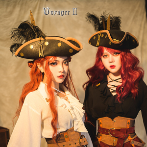 0 复古蒸朋海盗风三角船长帽羽毛摄影礼帽