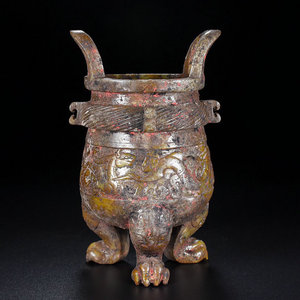 商周时期高古和田玉三足玉鼎传世古老高古玉真品摆件