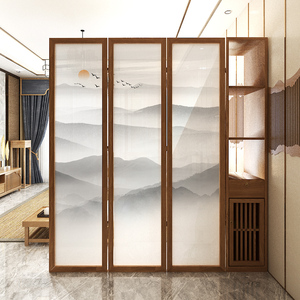 客厅隔断柜新中式屏风折叠移动隔断进门实木家用入户玄关柜折屏