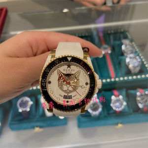 gucci/古驰手表女白色猫头夜光潜水古奇时尚石英腕表