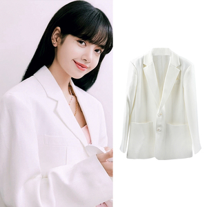 2021年秋冬新款lisa同款白色西服外套oversize宽松休闲西装上衣女