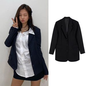 金智妮jennie同款黑色西装外套女气质英伦风垂感小西服2022早春潮