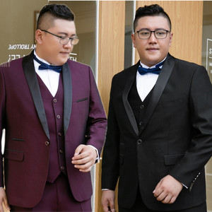 男新郎西服套装加肥加大胖子西装三件套婚礼结婚礼服主持夏季薄款