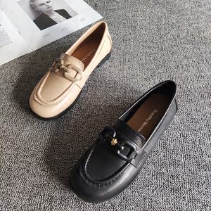 欧洲站2022春季新款真皮单鞋女平底圆头深口盖鞋英伦风小皮鞋女鞋