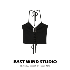 EAST WIND 性感露背黑色辣妹外穿吊带背心瘦身显瘦抽绳挂脖上衣女