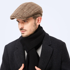 vec 大头围帽子复古格纹鸭舌帽男士贝雷帽中年前进帽秋冬英伦风潮