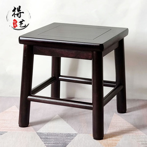 现代中式成人整装换鞋凳黑胡桃色黑色小板凳实木榫卯小方凳矮凳子