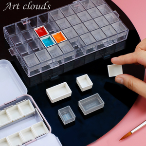 Art clouds鲁轩水彩颜料调色盒分装小格子大格子半块全块固体水彩分装格子水彩透明水彩格子小点胶分装空盒子