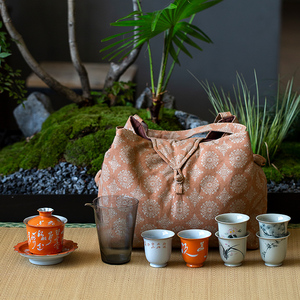 岁月静好纯手绘诗文茶具套装陶瓷便携旅行包功夫茶杯盖碗混搭整套