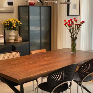 睦木家具黑胡桃木餐桌简约现代北欧实木长方形桌椅组合网红设计师
