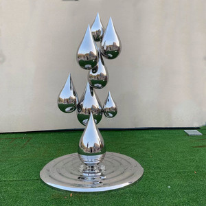 不锈钢水滴水波纹浪花雕塑镜面水景摆件售楼部草坪水池石头太湖石