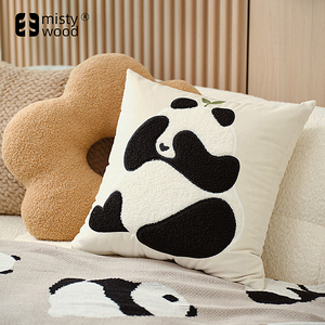 迷雾之森熊猫抱枕萌兰花花沙发靠枕床上靠背枕可爱卡通靠垫套靠背