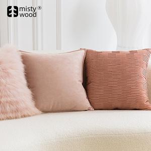 莫兰迪粉色抱枕滩羊毛纯色沙发床头客厅靠枕轻奢办公室样板间靠垫